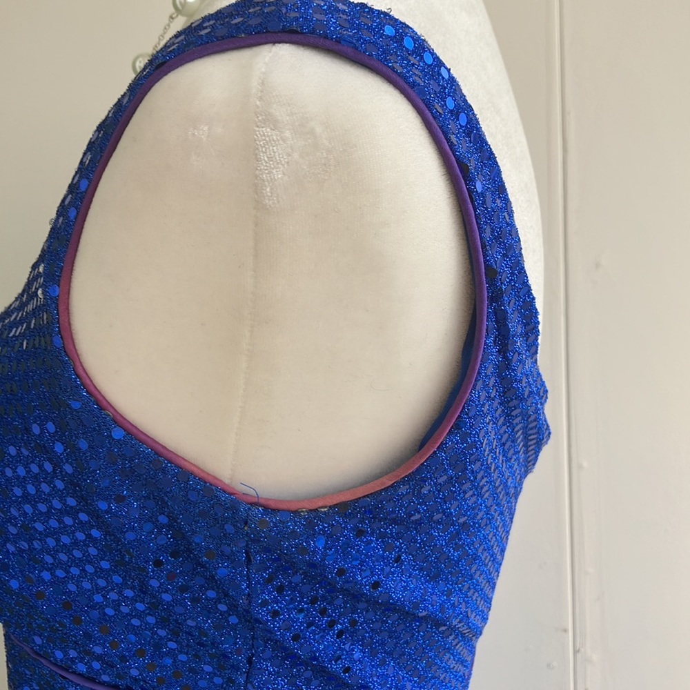 Vintage 80s Cobalt Blue Sequin Metallic Fit and Flare Dress - Picture 6 of 7